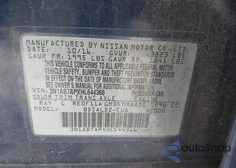 2017 Nissan Sentra Sv from USA, damaged, VIN 3N1AB7APXHL644366